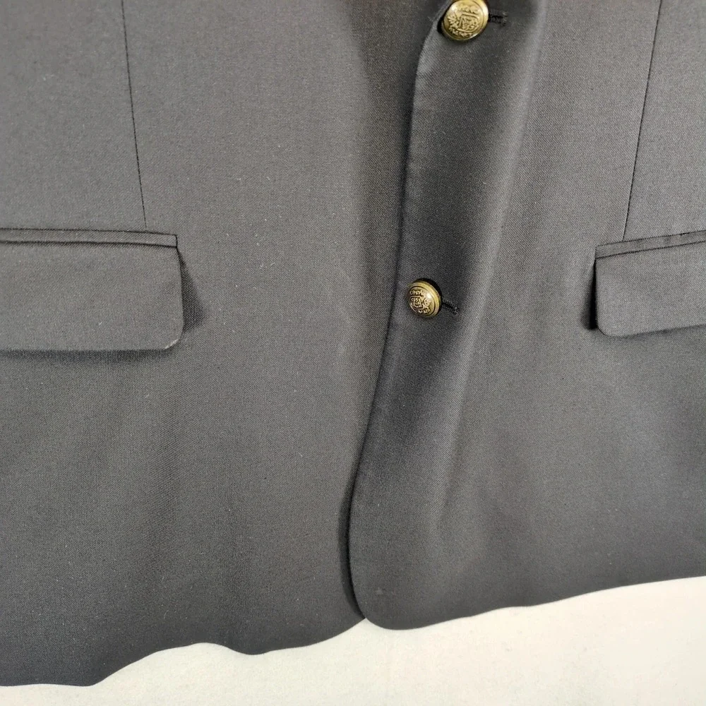 GS Perfect Fit Navy Blazer Jacket Mens 52R Brass Crest Buttons Stretch Preppy‎